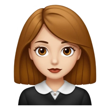 Emoji de chica blanca con cabello castaño oscuro lacio y ojos cafés con pestañas bonitas sticker