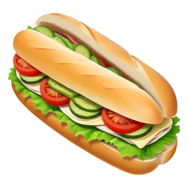 sandwich with turkey, lettuce, pickles, mayonnaise, and tomatoes on a baguette sticker