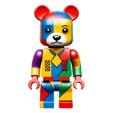 Lego style hustler bearbrick toy figure with X symbols for eyes, blocky Lego aesthetic, graffiti prints sticker