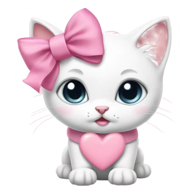 white kitten wearing pink collar with heart shaped bow and a pink ribbon bow on her head sticker
