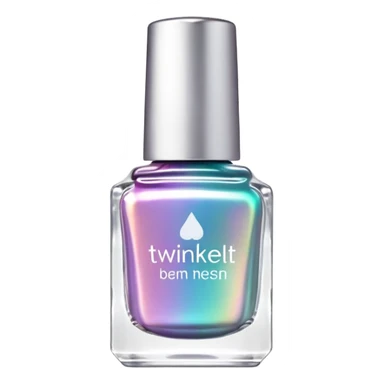 "TwinkledT" on label of iridescent nail polish bottle, white lid sticker