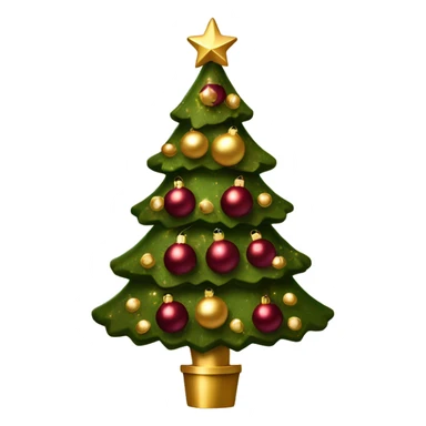 Vintage christmas tree with burgundy ornaments and gold sparkling lights sticker
