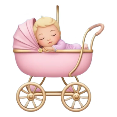 sleeping baby in pink and beige stroller surrounded by many pastel blue clouds and sparkling stars sticker
