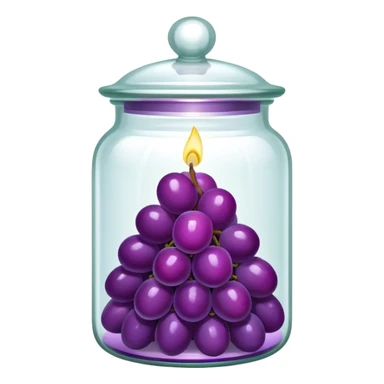 Purple grape candle in a glass jar with a glass cover sticker