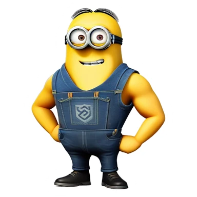 A minion for despicable me who is very muscular and has a shirt that says skibidi rizzer  sticker