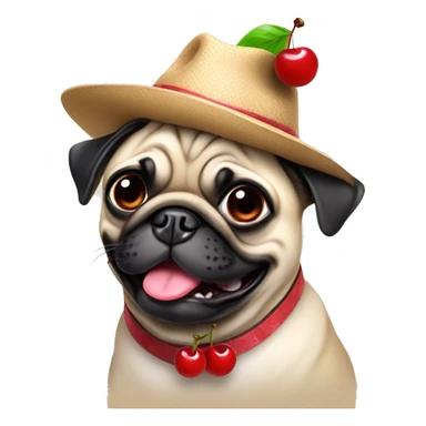 Fun pug wearing cherry collar and hat with cherries sticker