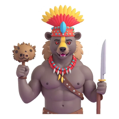 A native strong buff hyena with war bonnet flexing posing full body holding a chopped off human head by the hair  sticker