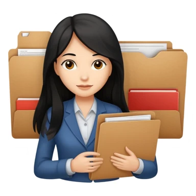 a light tan woman with long black hair past mid-back, round brown eyes and manila folder in her hands sticker