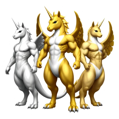 Three headed Mega neon unicorn dragon hydra hyper rare golden penguin Golden Divine god angel Omni Black and white Super muscular Buff sigma Gigachad cat full body tuxedo colored  sticker