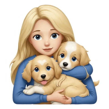 20-year-old dirty blonde woman with long hair and dark blue eyes, hugging an English cream golden retriever, affectionate and playful sticker