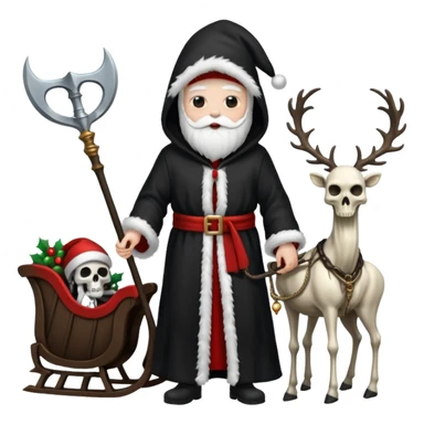 the Grim reaper dressed as Santa.... What gifts would be in his Sleigh.... What would his Sleigh likely look like.... Would the reindeer be skeletons, or ordinary reindeer? sticker
