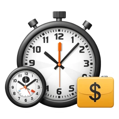 Minimal flat icon, tax money symbol with ruble sign, combined with a clock showing delayed payment, clean vector style, simple geometric shapes, monochrome, no text, no gradients, white background, clear outline, infographic icon sticker
