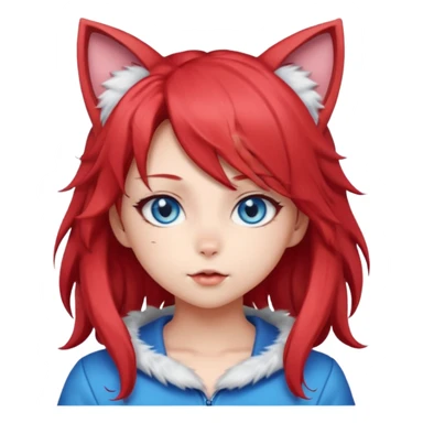 cute anime cat-girl with cat ears, red blowing hair sticker