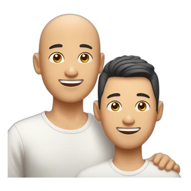 Happy asian gay couple, 1 guy with hair and 1 guy without hair sticker