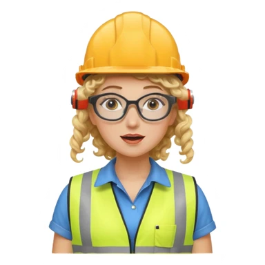 surprised construction worker blond curly haired woman wearing ppe sticker