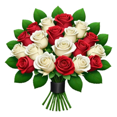 White rose and red rose bouquet with black paper  sticker