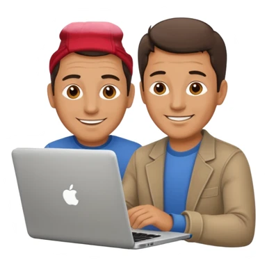 middle aged man looking at laptop and writing and smiling sticker