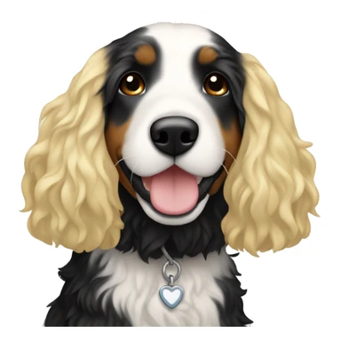 white woman with blonde hair with one black and white bernedoodle sticker