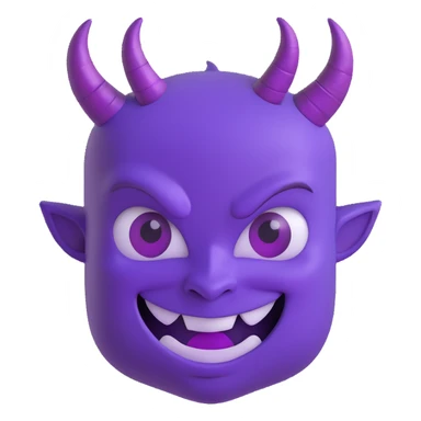 A mischievous purple devil emoji with a sly, confident smile and raised eyebrows, glowing purple horns, smooth gradient shading, minimalistic and glossy 3D cartoon style sticker
