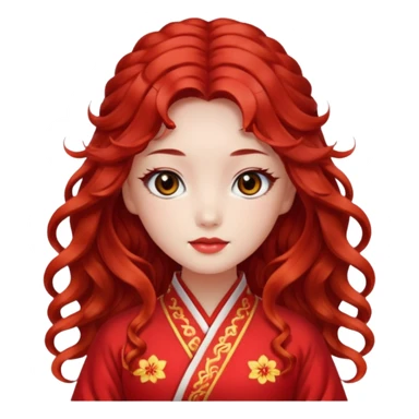 Beautiful girl, red hair,wavy hair，long hair,Black eyes,Chinese con lente sticker