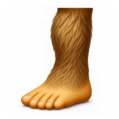 Create an emoji that looks exactly like the reference image in iOS emoji style. The emoji should have 3D appearance, shiny surface, smooth gradients, soft shadows, and a realistic hairy leg and foot with a classic emoji look. Add a soft shadow under the foot. sticker