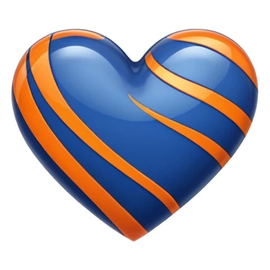 Glossy dark blue heart with straight orange athletic stripes going down one side sticker
