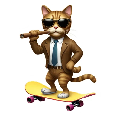 Cool cat smoking a cigar on a skateboard  sticker