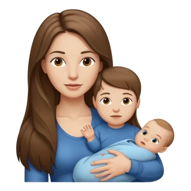 Exhausted Light brunette long hair fit mom with baby boy sticker