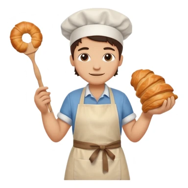 Baking humanless avatar in clean vibrant style illustration. Fresh croissant and rolling pin, warm golden tones, simple shapes, flat design, high contrast, cozy and friendly. sticker