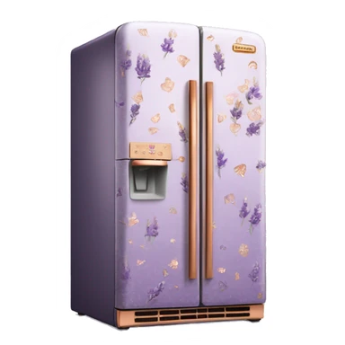 Realistic lavender and copper fridge decorated in rose gold and purple flower pattern. sticker