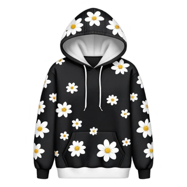 The BLACK Denim Tears Hoodie features a black base with medium-sized black and white flowers. Each flower has a white outer ring with an open, hollow center, giving it a bold and distinctive look. These ring-like floral patterns are scattered across the hoodie, covering the front, sleeves, and hood for a balanced yet eye-catching design. sticker
