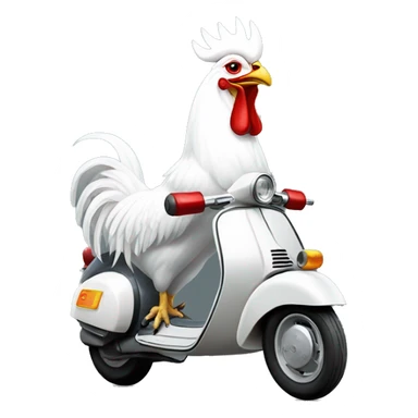 howling a white rooster with a crown on its head driving a scouter Vespa. sticker