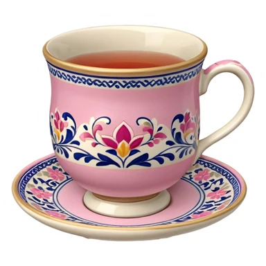 Pink white & beige Talavera tea cup sticker