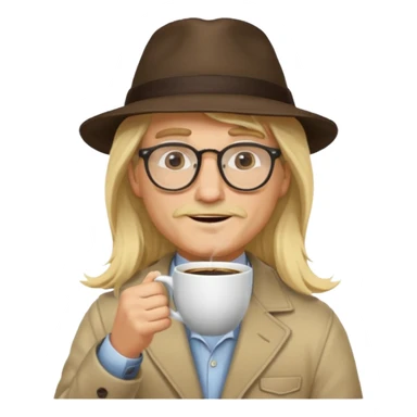 long hair blonde man drink coffe with hat and glasses sticker