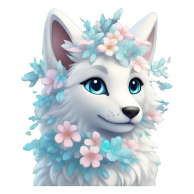 Anthro Cute Cool Kawaii gorgeous sparkly ethereal fantasy animal creature with blue eyes furry sona with flowers beautiful aesthetic sticker