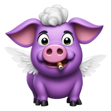 Big purple pig with wings and a cigarette in its mouth with high heels for shoes sticker