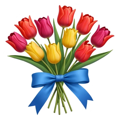 Tulipanes de todos los colores con un moño azul  sticker