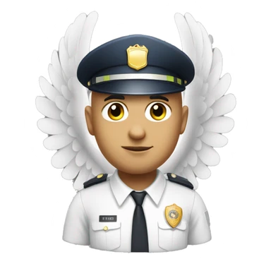 A WHITE Police man bald with cap with Big ANGEL WINGS sticker