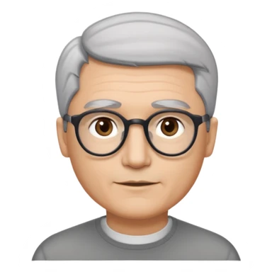 A man emoji with light skin, neatly combed short gray hair parted to the side, straight dark eyebrows, brown eyes behind black-framed glasses, an oval-shaped face, a small nose, and a subtle smile with no facial hair. sticker