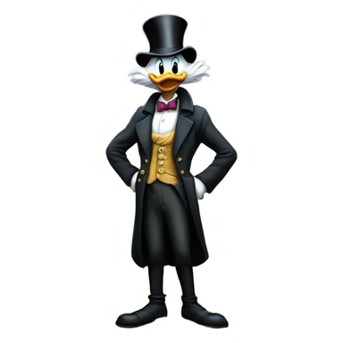 a slim successful looking scrooge mcduck standing atop a pile of money sticker