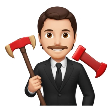 Christian Bale holding a red axe smiling like a maniac in a black suit sticker