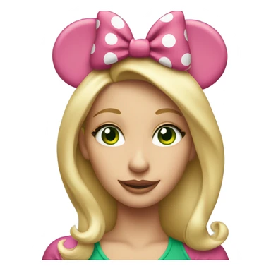 blonde woman with green eyes wearing minnie mouse ears sticker
