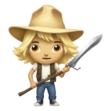  boy with blond hat and weapon parody sticker