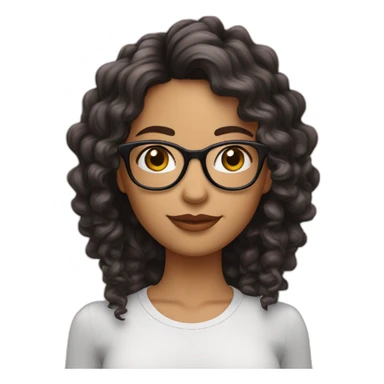 Chica con cabello rizado largo color castaño, piel blanca y que use lentes rosa palo y sus ojos medianos color negro   sticker