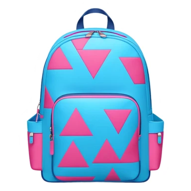 A stylish cute school backpack, medium-sized, with a modern design in bright blue and pink. It features a geometric pattern of subtle triangles across the front pocket, giving it a sleek yet dynamic look, front view sticker