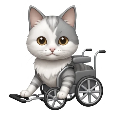 disabled grey and white small cat using cat wheelchair sticker