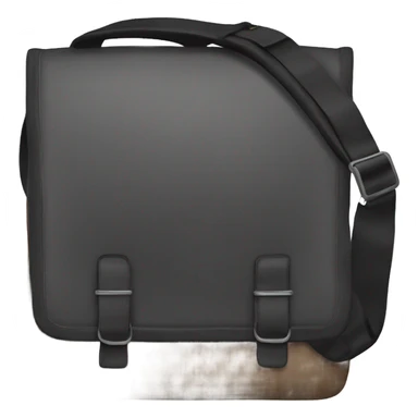 Black men’s messenger bag emoji, minimalist style, simple rectangular shape, adjustable strap, no details or logos, transparent background. sticker