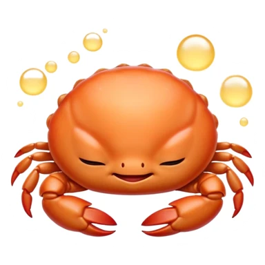 Meme-Worthy Cute Sleeping Baby Crab Portrait Emoji, Head and body resting peacefully with a contented smile, showcasing a petite, delicately armored form and eyes gently closed in serene slumber, Simplified yet adorably endearing features, highly detailed, glowing with a soft, drowsy coastal light, high shine, relaxed and utterly lovable, stylized with an air of playful laziness, soft glowing outline, capturing the essence of a sleeping baby crab that feels destined to become the next viral icon of adorable rest! sticker