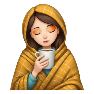 girl inside a blanket sipping coffee eyes closed, visibly distressed sticker