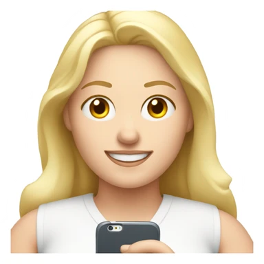 overweight blondie woman happy with a smartphone in hands showing charts sticker